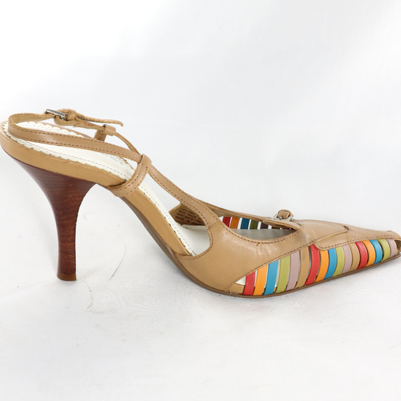 NINE WEST Topnotch Slatted Colored Slingback Heels PAIR Sz 7.5 US Women - Picture 6 of 8